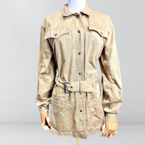 Vintage 80s Intro By Fenn Wright & Manson Beige/Tan Belted Utility Jacket - Picture 1 of 5